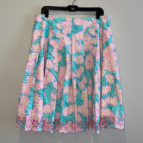 Lilly Pulitzer Dresses & Skirts - Lilly Pulitzer Blue Grass Skirt Eyelet Lion Blue Pink 14